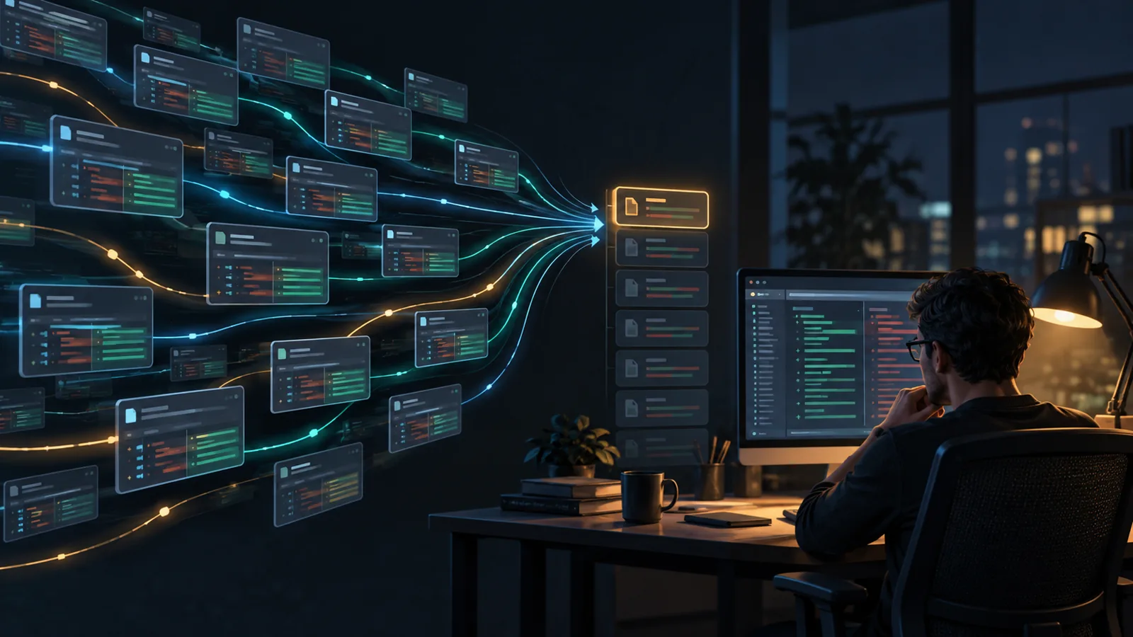 AI code review bottleneck with many pull requests converging on one human reviewer