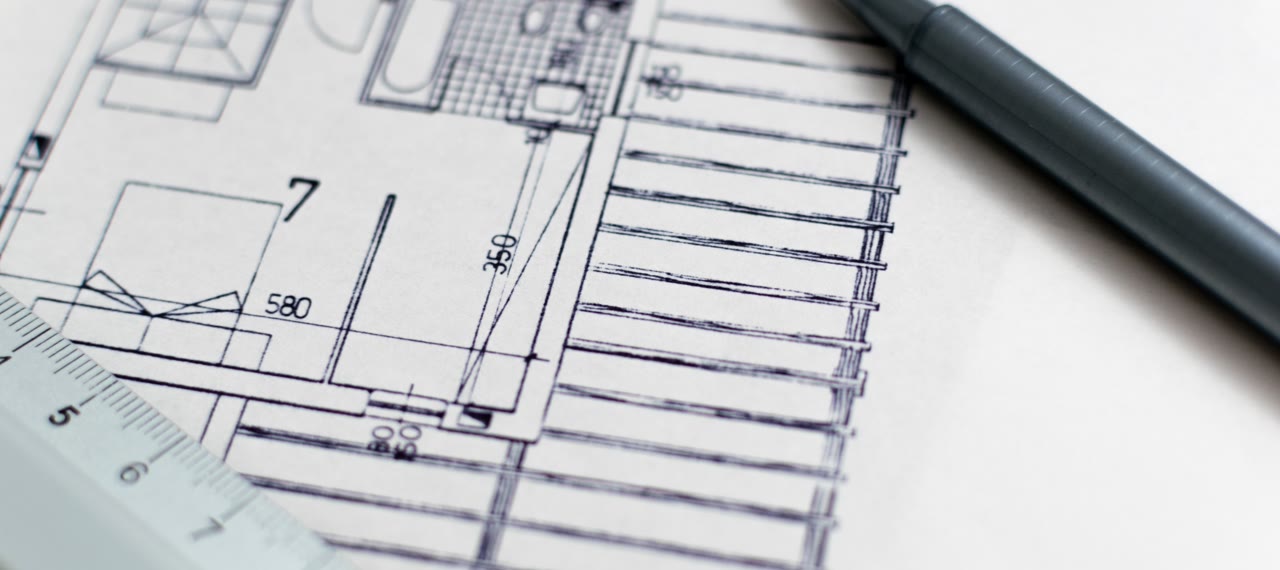 Architectural blueprint representing layers of software abstraction